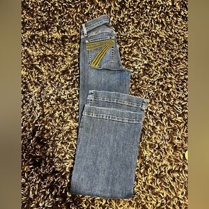 7 For All Mankind Blue Straight Leg Jeans with Gold Accents